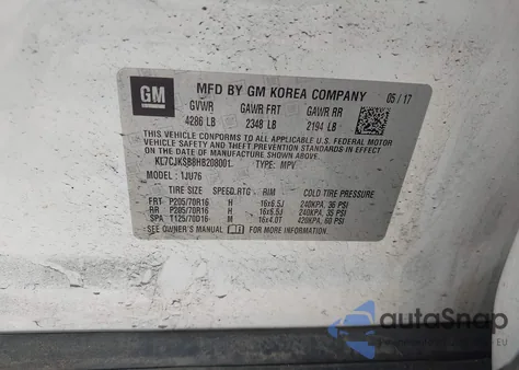 2017 Chevrolet Trax Ls z USA, uszkodzony, nr VIN KL7CJKSB8HB208001